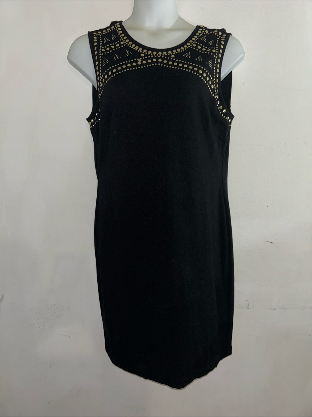 Carmen Marc Valvo Black Sleeveless Studded Shift Dress XL